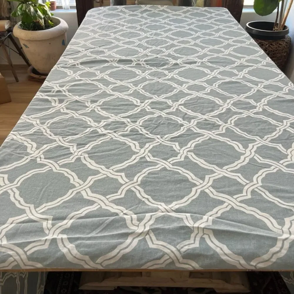 Pottery Barn Duvet Cover King Kendra Trellis Pattern Blue & White Linen Cotton